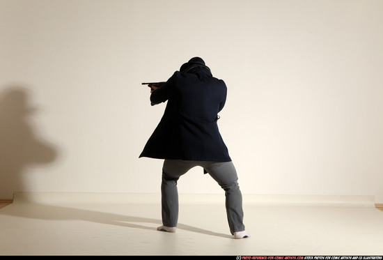 Man Adult Muscular White Fighting with submachine gun Moving poses Coat