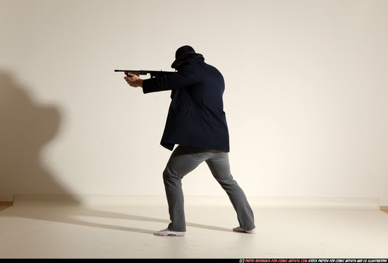 Man Adult Muscular White Fighting with submachine gun Moving poses Coat