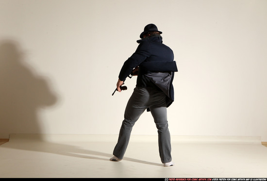 Man Adult Muscular White Fighting with submachine gun Moving poses Coat