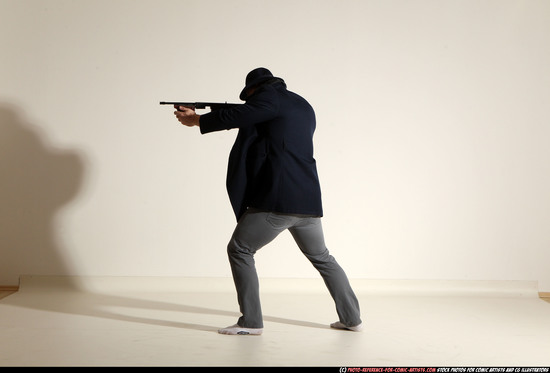 Man Adult Muscular White Fighting with submachine gun Moving poses Coat