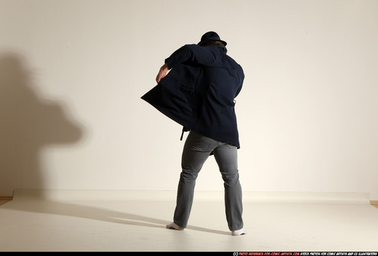 Man Adult Muscular White Fighting with submachine gun Moving poses Coat