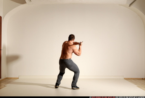 Man Adult Muscular White Fighting with sword Moving poses Casual