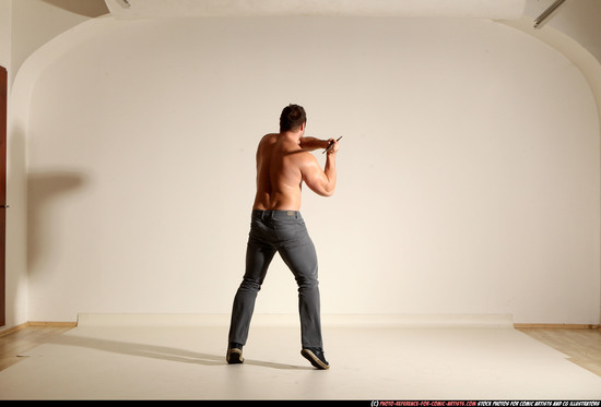 Man Adult Muscular White Fighting with sword Moving poses Casual