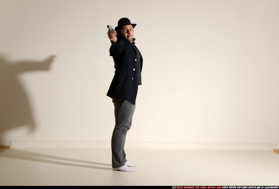 Man Adult Muscular White Fighting with gun Standing poses Coat