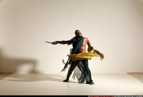 Man Adult Athletic Black Fighting with sword Moving poses Army