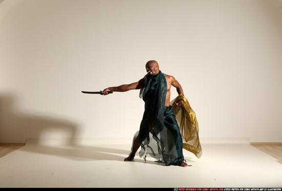 Man Adult Athletic Black Fighting with sword Moving poses Army