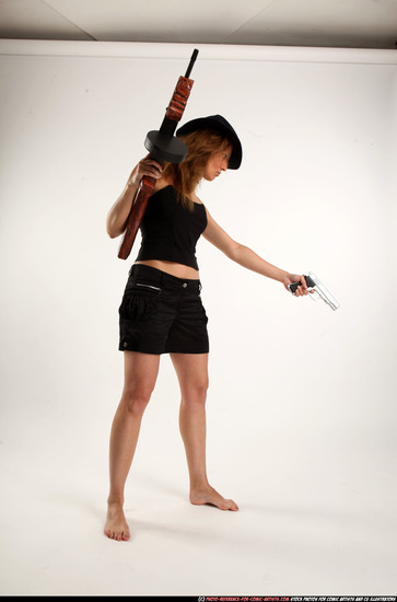 Woman Adult Athletic White Fighting with submachine gun Standing poses Casual