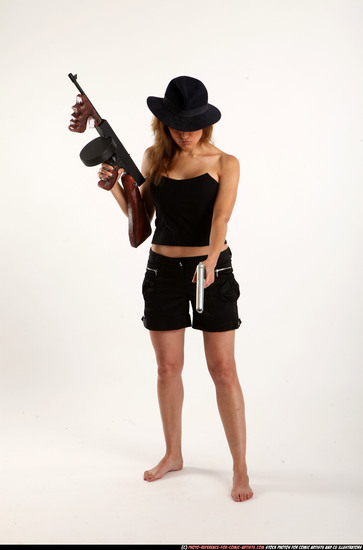 Woman Adult Athletic White Fighting with submachine gun Standing poses Casual