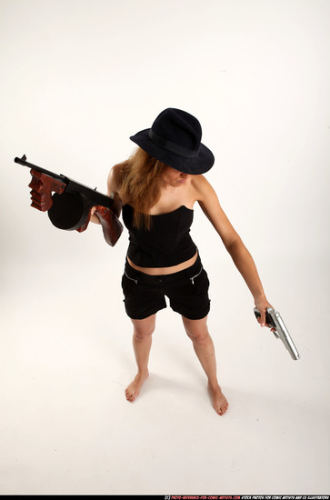 Woman Adult Athletic White Fighting with submachine gun Standing poses Casual