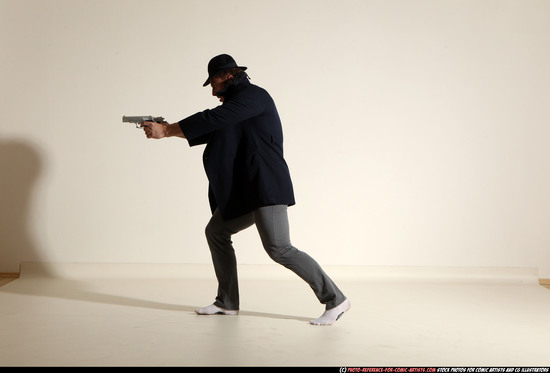 Man Adult Athletic White Fighting with gun Moving poses Coat