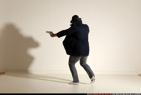 Man Adult Athletic White Fighting with gun Moving poses Coat