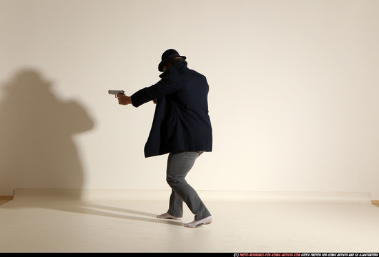 Man Adult Athletic White Fighting with gun Moving poses Coat