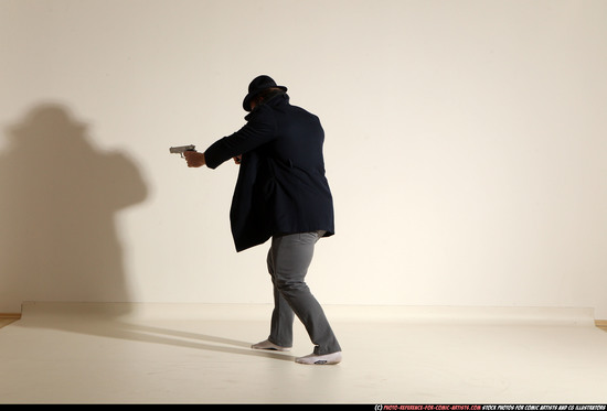 Man Adult Athletic White Fighting with gun Moving poses Coat