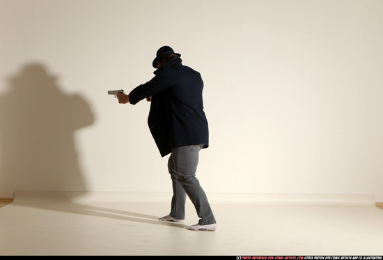 Man Adult Athletic White Fighting with gun Moving poses Coat