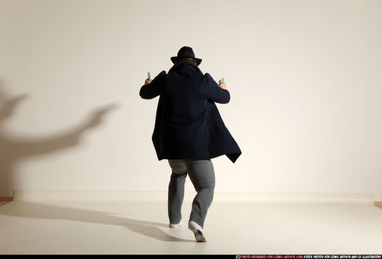 Man Adult Athletic White Fighting with gun Moving poses Coat