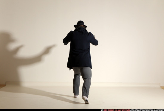 Man Adult Athletic White Fighting with gun Moving poses Coat