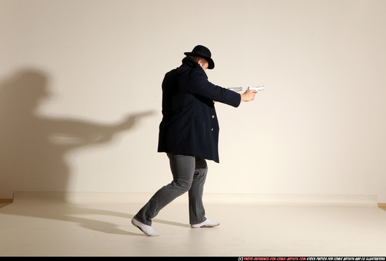 Man Adult Athletic White Fighting with gun Moving poses Coat