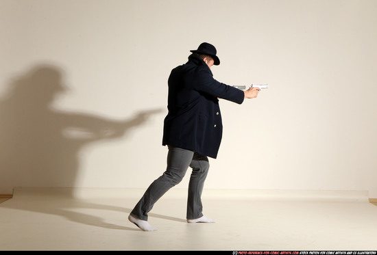 Man Adult Athletic White Fighting with gun Moving poses Coat