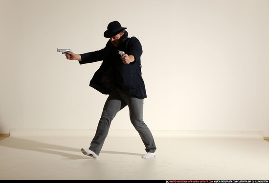 Man Adult Athletic White Fighting with gun Moving poses Coat