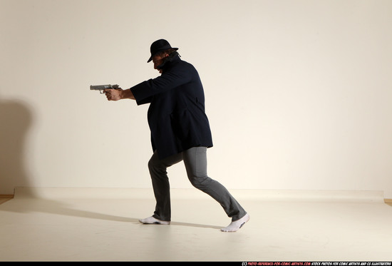 Man Adult Athletic White Fighting with gun Moving poses Coat