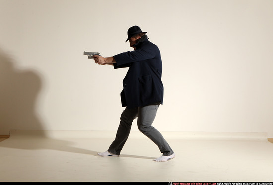 Man Adult Athletic White Fighting with gun Moving poses Coat