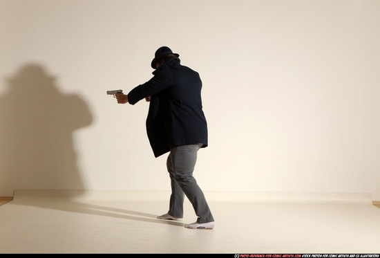 Man Adult Athletic White Fighting with gun Moving poses Coat