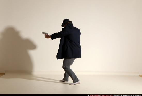 Man Adult Athletic White Fighting with gun Moving poses Coat