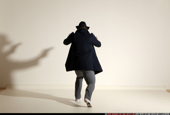 Man Adult Athletic White Fighting with gun Moving poses Coat