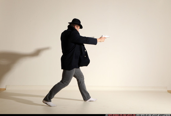 Man Adult Athletic White Fighting with gun Moving poses Coat