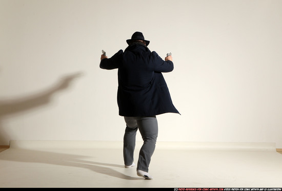 Man Adult Athletic White Fighting with gun Moving poses Coat