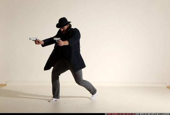 Man Adult Athletic White Fighting with gun Moving poses Coat