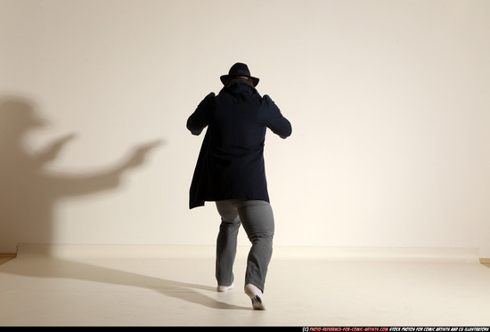 Man Adult Athletic White Fighting with gun Moving poses Coat