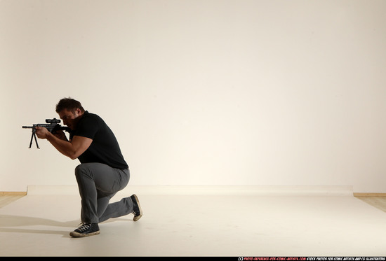 Man Adult Muscular White Fighting with submachine gun Moving poses Casual