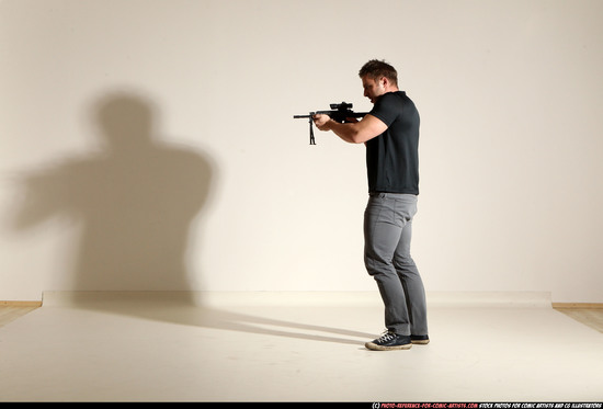 Man Adult Muscular White Fighting with submachine gun Moving poses Casual