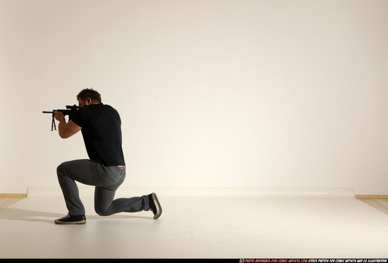 Man Adult Muscular White Fighting with submachine gun Moving poses Casual