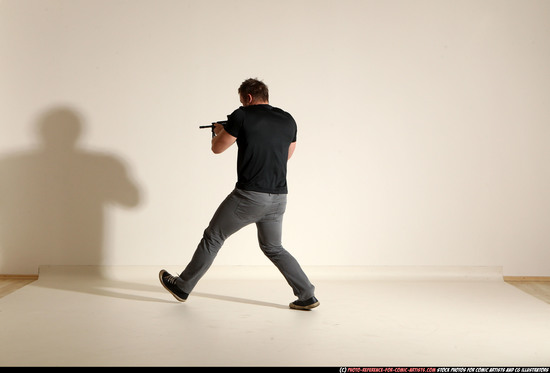 Man Adult Muscular White Fighting with submachine gun Moving poses Casual