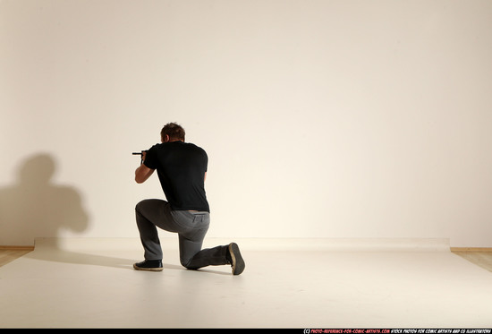 Man Adult Muscular White Fighting with submachine gun Moving poses Casual