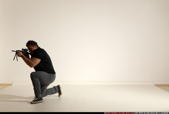 Man Adult Muscular White Fighting with submachine gun Moving poses Casual