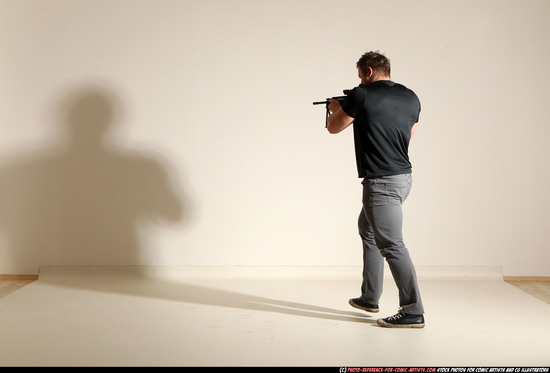 Man Adult Muscular White Fighting with submachine gun Moving poses Casual