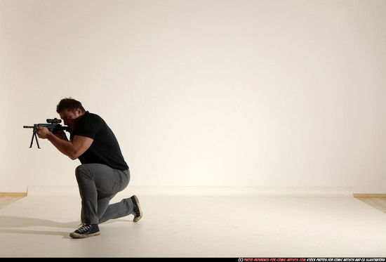 Man Adult Muscular White Fighting with submachine gun Moving poses Casual