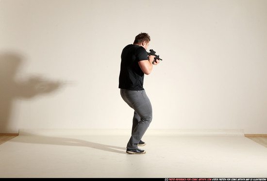 Man Adult Muscular White Fighting with submachine gun Moving poses Casual