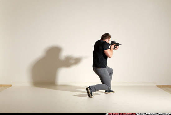 Man Adult Muscular White Fighting with submachine gun Moving poses Casual