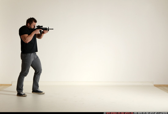 Man Adult Muscular White Fighting with submachine gun Moving poses Casual