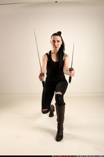 Woman Adult Athletic White Fighting with sword Standing poses Casual