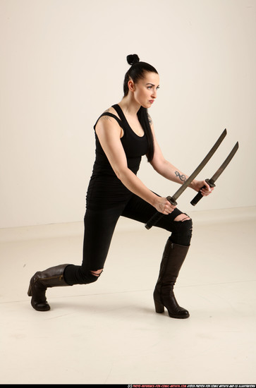 Woman Adult Athletic White Fighting with sword Standing poses Casual