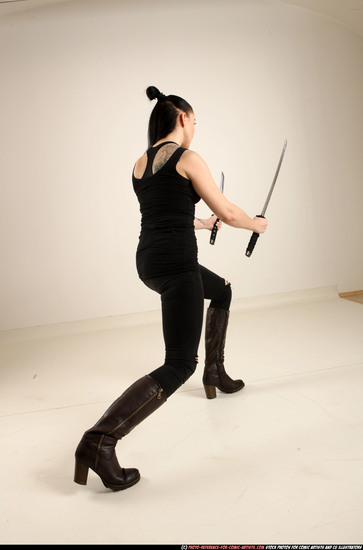 Woman Adult Athletic White Fighting with sword Standing poses Casual