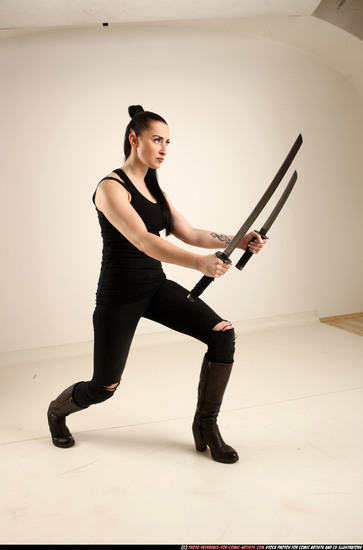 Woman Adult Athletic White Fighting with sword Standing poses Casual