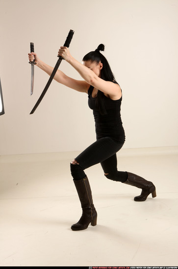 Woman Adult Athletic White Fighting with sword Standing poses Casual