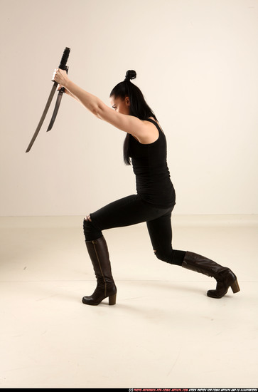 Woman Adult Athletic White Fighting with sword Standing poses Casual