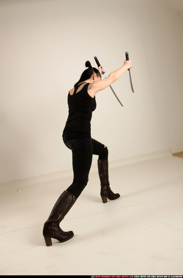 Woman Adult Athletic White Fighting with sword Standing poses Casual